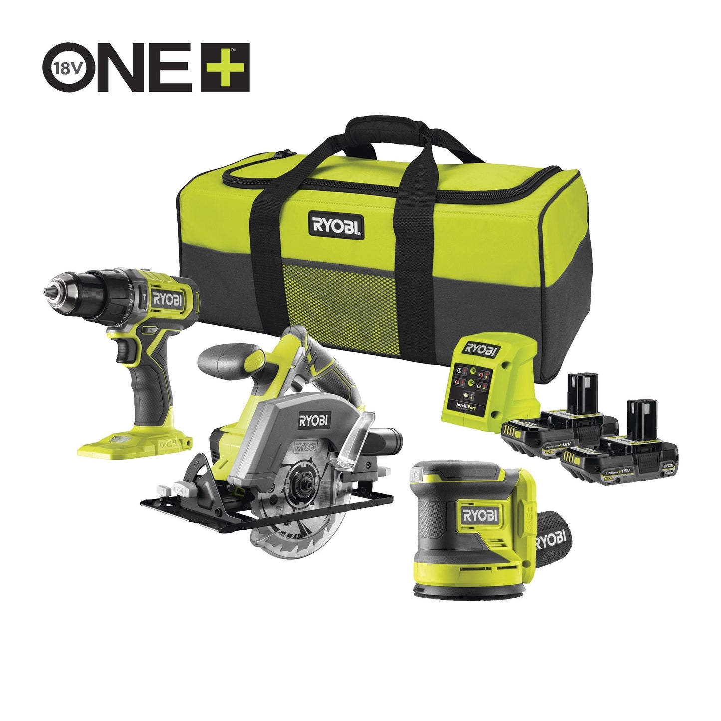 Ryobi RCK183DL-2C20S 18V ONE+™ Cordless Combi Drill, Circular Saw & Random Orbital Sander Starter Kit (2 x 2.0Ah)