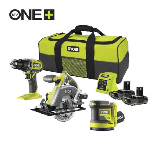 Ryobi RCK183DL-2C20S 18V ONE+™ Cordless Combi Drill, Circular Saw & Random Orbital Sander Starter Kit (2 x 2.0Ah)