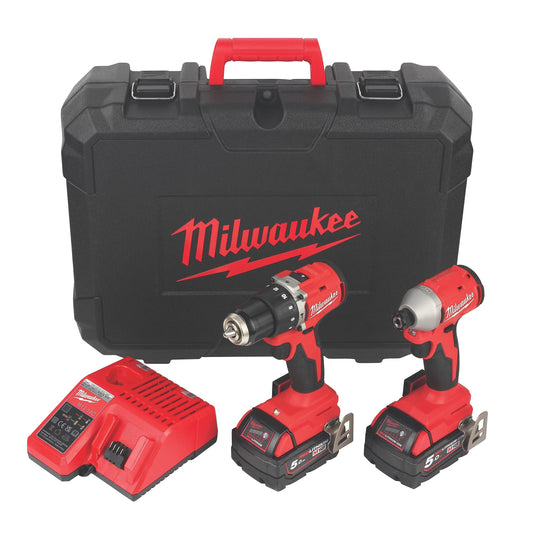 Milwaukee Next Generation M18BLCPP2A-502C 18V 2 x 5.0Ah Li-Ion RedLithium Brushless Cordless Compact Power Tool Twin Pack